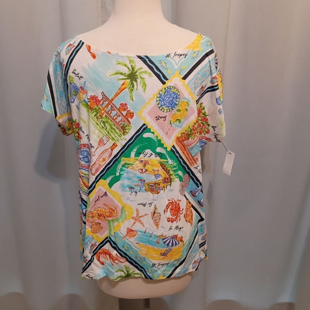 Talbots Colorful Beach Theme Short Sleeve Tee - Picture 2 of 3